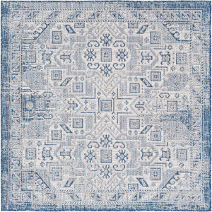 Blue 5' 3 x 5' 3 Outdoor Aztec Square Area Rug Weather Resistant for Patio, Deck, Terrace, Balcony, Porch 100% Polypropylene Traditional Carpet Mat for Sale at Rug Engine
