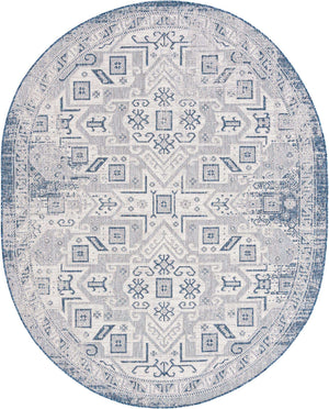 Blue 7' 10 x 10' Outdoor Aztec Oval Area Rug Weather Resistant for Patio, Deck, Terrace, Balcony, Porch 100% Polypropylene Traditional Carpet Mat for Sale at Rug Engine