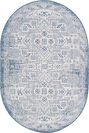 Blue 5' 3 x 8' Outdoor Aztec Oval Area Rug Weather Resistant for Patio, Deck, Terrace, Balcony, Porch 100% Polypropylene Traditional Carpet Mat for Sale at Rug Engine