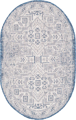 Blue 3' 1 x 5' 3 Outdoor Aztec Oval Area Rug Weather Resistant for Patio, Deck, Terrace, Balcony, Porch 100% Polypropylene Traditional Carpet Mat for Sale at Rug Engine
