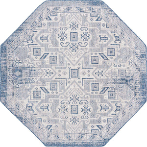 Blue 7' 10 x 7' 10 Outdoor Aztec Octagon Area Rug Weather Resistant for Patio, Deck, Terrace, Balcony, Porch 100% Polypropylene Traditional Carpet Mat for Sale at Rug Engine