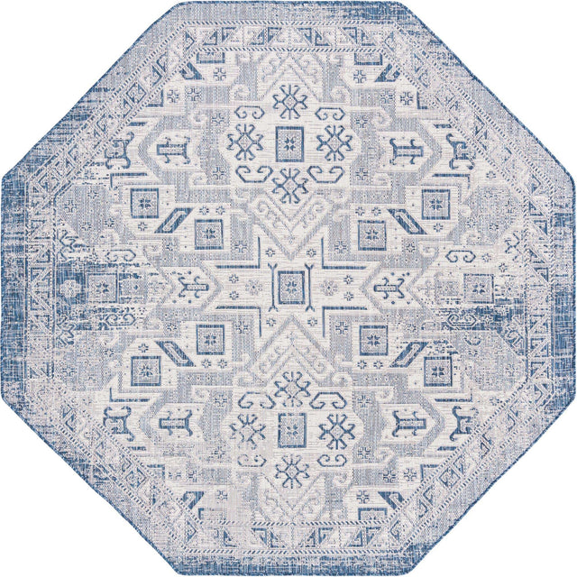 Blue 7' 10 x 7' 10 Outdoor Aztec Octagon Area Rug Weather Resistant for Patio, Deck, Terrace, Balcony, Porch 100% Polypropylene Traditional Carpet Mat for Sale at Rug Engine