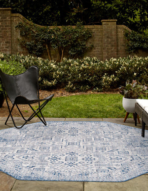 Blue 5' 3 x 5' 3 Outdoor Aztec Octagon Area Rug Weather Resistant for Patio, Deck, Terrace, Balcony, Porch 100% Polypropylene Traditional Carpet Mat for Sale at Rug Engine