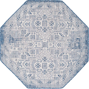 Blue 5' 3 x 5' 3 Outdoor Aztec Octagon Area Rug Weather Resistant for Patio, Deck, Terrace, Balcony, Porch 100% Polypropylene Traditional Carpet Mat for Sale at Rug Engine