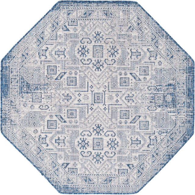 Blue 5' 3 x 5' 3 Outdoor Aztec Octagon Area Rug Weather Resistant for Patio, Deck, Terrace, Balcony, Porch 100% Polypropylene Traditional Carpet Mat for Sale at Rug Engine