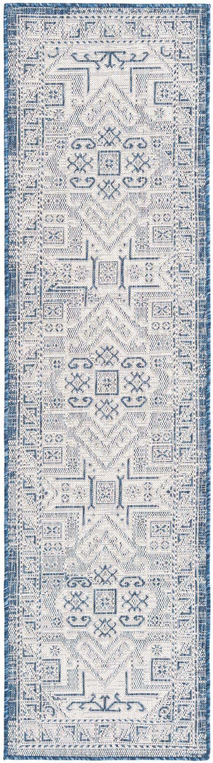 Blue 2' x 8' Outdoor Aztec Runner Area Rug Weather Resistant for Patio, Deck, Terrace, Balcony, Porch 100% Polypropylene Traditional Carpet Mat for Sale at Rug Engine