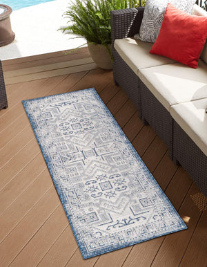 Blue 2' x 8' Outdoor Aztec Runner Area Rug Weather Resistant for Patio, Deck, Terrace, Balcony, Porch 100% Polypropylene Traditional Carpet Mat for Sale at Rug Engine
