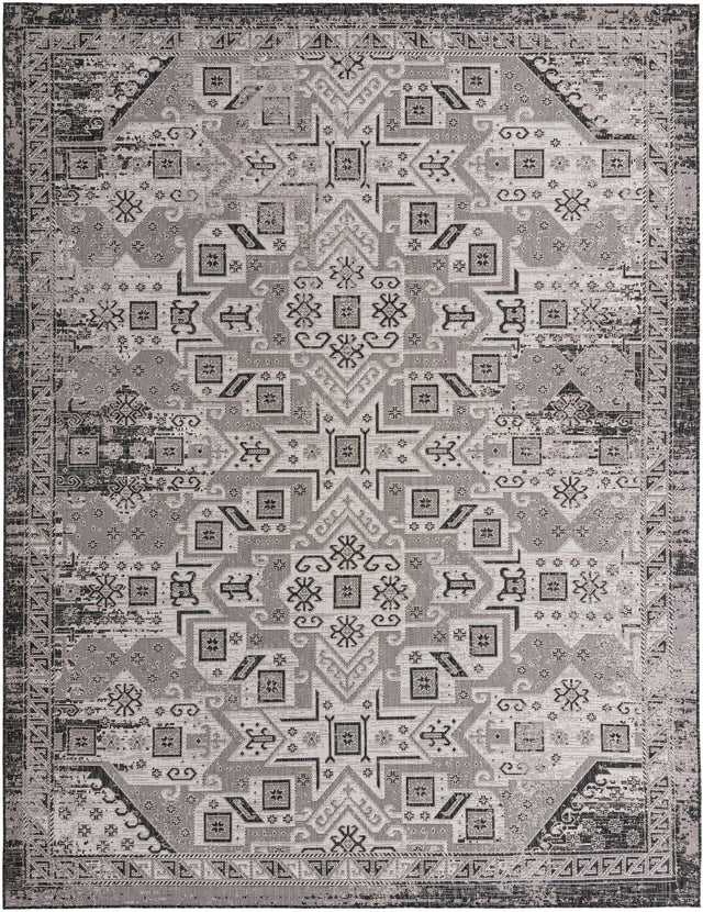 Charcoal Gray 10' x 13' 1 Outdoor Aztec Rectangle Area Rug Weather Resistant for Patio, Deck, Terrace, Balcony, Porch 100% Polypropylene Traditional Carpet Mat for Sale at Rug Engine