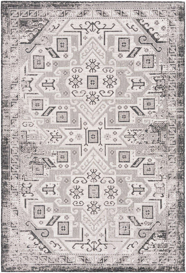 Charcoal Gray 6' 1 x 9' Outdoor Aztec Rectangle Area Rug Weather Resistant for Patio, Deck, Terrace, Balcony, Porch 100% Polypropylene Traditional Carpet Mat for Sale at Rug Engine