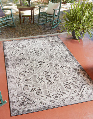 Charcoal Gray 10' x 13' 1 Outdoor Aztec Rectangle Area Rug Weather Resistant for Patio, Deck, Terrace, Balcony, Porch 100% Polypropylene Traditional Carpet Mat for Sale at Rug Engine