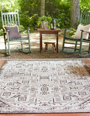 Charcoal Gray 4' 1 x 6' 1 Outdoor Aztec Rectangle Area Rug Weather Resistant for Patio, Deck, Terrace, Balcony, Porch 100% Polypropylene Traditional Carpet Mat for Sale at Rug Engine