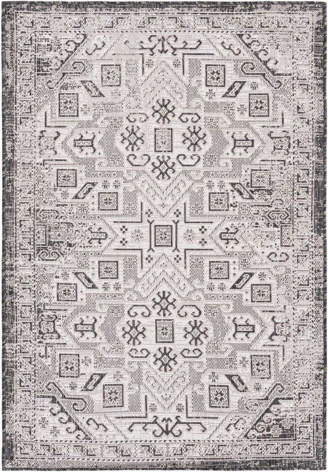 Charcoal Gray 4' 1 x 6' 1 Outdoor Aztec Rectangle Area Rug Weather Resistant for Patio, Deck, Terrace, Balcony, Porch 100% Polypropylene Traditional Carpet Mat for Sale at Rug Engine