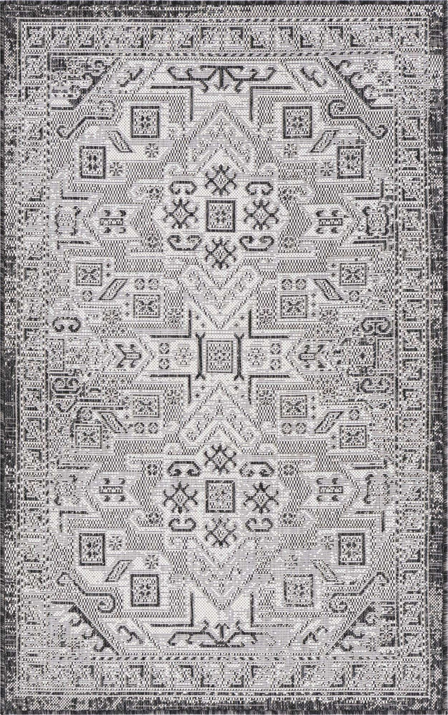 Charcoal Gray 3' 1 x 5' 3 Outdoor Aztec Rectangle Area Rug Weather Resistant for Patio, Deck, Terrace, Balcony, Porch 100% Polypropylene Traditional Carpet Mat for Sale at Rug Engine