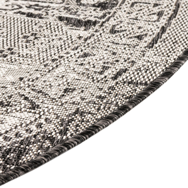 Charcoal Gray 12' x 12' Outdoor Aztec Round Area Rug Weather Resistant for Patio, Deck, Terrace, Balcony, Porch 100% Polypropylene Traditional Carpet Mat for Sale at Rug Engine