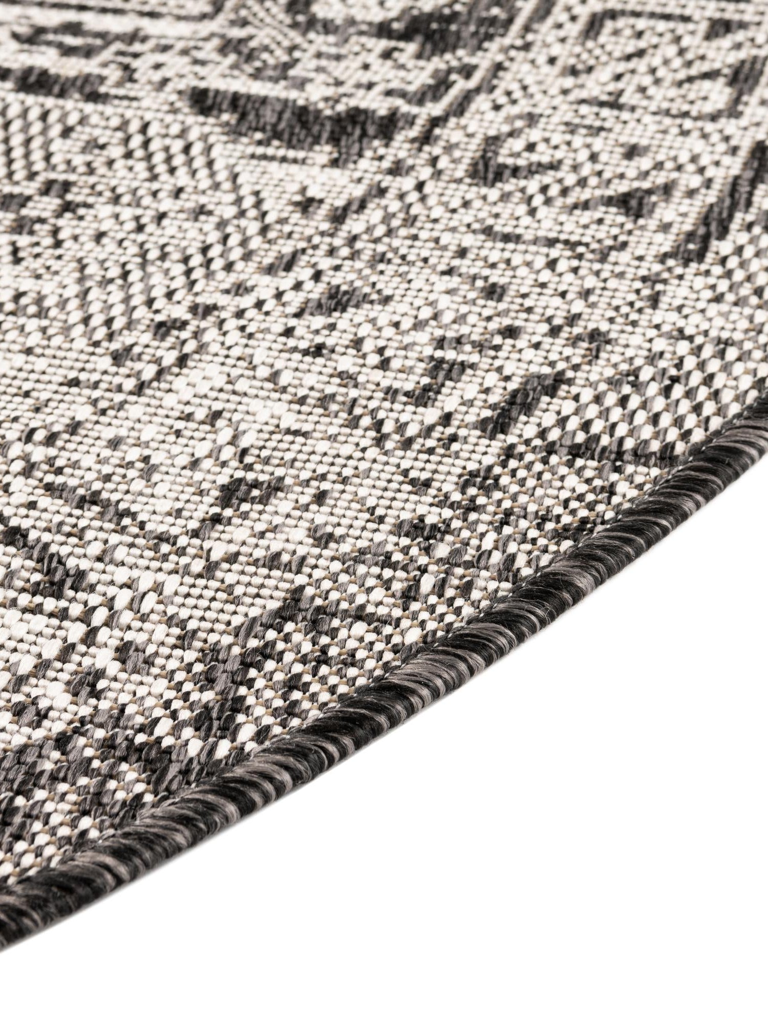 Charcoal Gray 6' 1 x 6' 1 Outdoor Aztec Round Area Rug Weather Resistant for Patio, Deck, Terrace, Balcony, Porch 100% Polypropylene Traditional Carpet Mat for Sale at Rug Engine