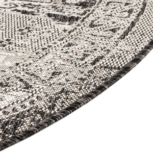 Charcoal Gray 6' 1 x 6' 1 Outdoor Aztec Round Area Rug Weather Resistant for Patio, Deck, Terrace, Balcony, Porch 100% Polypropylene Traditional Carpet Mat for Sale at Rug Engine
