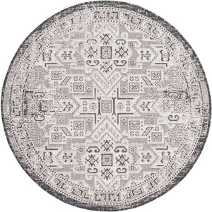 Charcoal Gray 4' 1 x 4' 1 Outdoor Aztec Round Area Rug Weather Resistant for Patio, Deck, Terrace, Balcony, Porch 100% Polypropylene Traditional Carpet Mat for Sale at Rug Engine