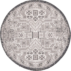 Charcoal Gray 3' 1 x 3' 1 Outdoor Aztec Round Area Rug Weather Resistant for Patio, Deck, Terrace, Balcony, Porch 100% Polypropylene Traditional Carpet Mat for Sale at Rug Engine
