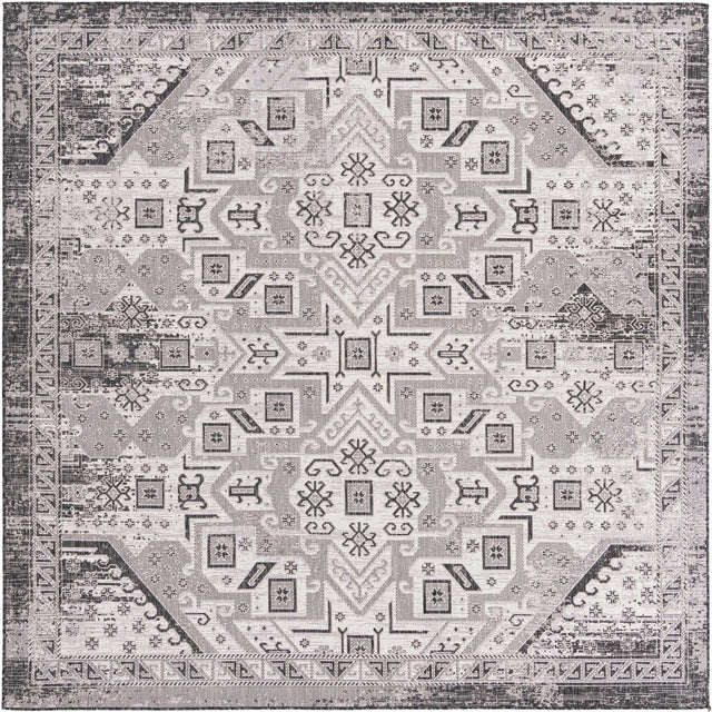 Charcoal Gray 10' x 10' Outdoor Aztec Square Area Rug Weather Resistant for Patio, Deck, Terrace, Balcony, Porch 100% Polypropylene Traditional Carpet Mat for Sale at Rug Engine