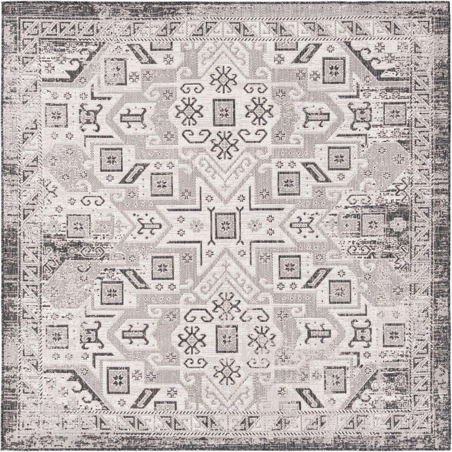 Charcoal Gray 7' 10 x 7' 10 Outdoor Aztec Square Area Rug Weather Resistant for Patio, Deck, Terrace, Balcony, Porch 100% Polypropylene Traditional Carpet Mat for Sale at Rug Engine