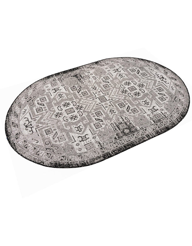 Charcoal Gray 5' 3 x 8' Outdoor Aztec Oval Area Rug Weather Resistant for Patio, Deck, Terrace, Balcony, Porch 100% Polypropylene Traditional Carpet Mat for Sale at Rug Engine
