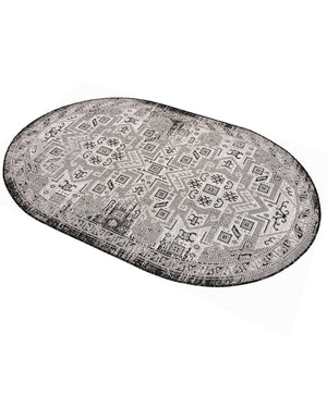 Charcoal Gray 5' 3 x 8' Outdoor Aztec Oval Area Rug Weather Resistant for Patio, Deck, Terrace, Balcony, Porch 100% Polypropylene Traditional Carpet Mat for Sale at Rug Engine