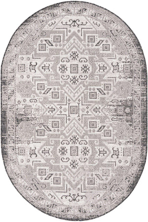 Charcoal Gray 5' 3 x 8' Outdoor Aztec Oval Area Rug Weather Resistant for Patio, Deck, Terrace, Balcony, Porch 100% Polypropylene Traditional Carpet Mat for Sale at Rug Engine