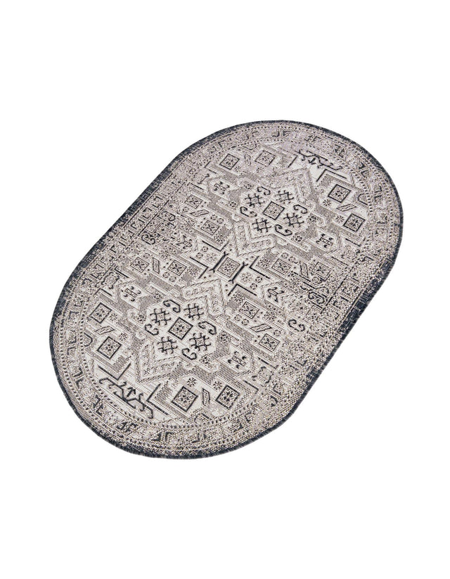 Charcoal Gray 3' 1 x 5' 3 Outdoor Aztec Oval Area Rug Weather Resistant for Patio, Deck, Terrace, Balcony, Porch 100% Polypropylene Traditional Carpet Mat for Sale at Rug Engine