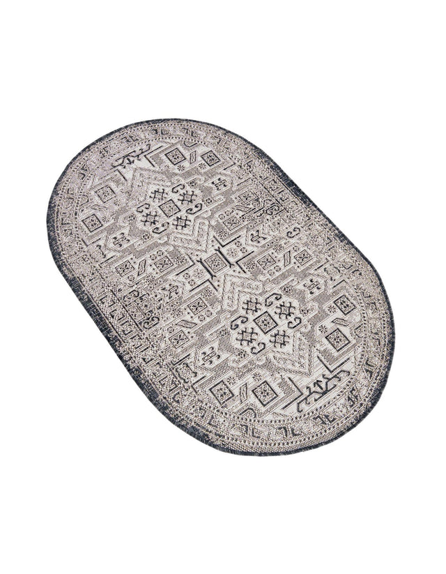 Charcoal Gray 3' 1 x 5' 3 Outdoor Aztec Oval Area Rug Weather Resistant for Patio, Deck, Terrace, Balcony, Porch 100% Polypropylene Traditional Carpet Mat for Sale at Rug Engine