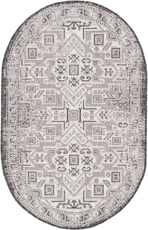 Charcoal Gray 3' 1 x 5' 3 Outdoor Aztec Oval Area Rug Weather Resistant for Patio, Deck, Terrace, Balcony, Porch 100% Polypropylene Traditional Carpet Mat for Sale at Rug Engine