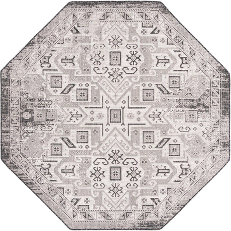 Charcoal Gray 7' 10 x 7' 10 Outdoor Aztec Octagon Area Rug Weather Resistant for Patio, Deck, Terrace, Balcony, Porch 100% Polypropylene Traditional Carpet Mat for Sale at Rug Engine