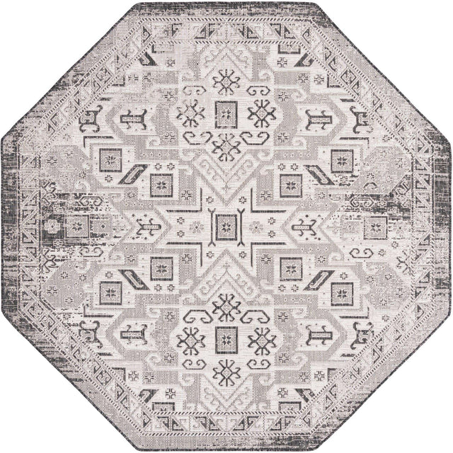 Charcoal Gray 7' 10 x 7' 10 Outdoor Aztec Octagon Area Rug Weather Resistant for Patio, Deck, Terrace, Balcony, Porch 100% Polypropylene Traditional Carpet Mat for Sale at Rug Engine