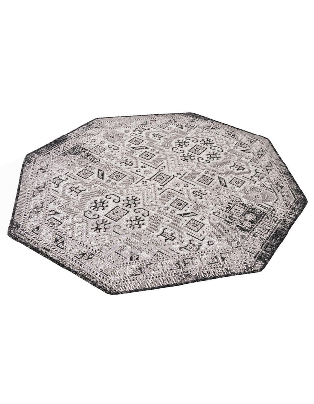Charcoal Gray 5' 3 x 5' 3 Outdoor Aztec Octagon Area Rug Weather Resistant for Patio, Deck, Terrace, Balcony, Porch 100% Polypropylene Traditional Carpet Mat for Sale at Rug Engine