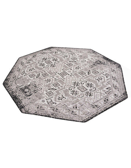 Charcoal Gray 5' 3 x 5' 3 Outdoor Aztec Octagon Area Rug Weather Resistant for Patio, Deck, Terrace, Balcony, Porch 100% Polypropylene Traditional Carpet Mat for Sale at Rug Engine