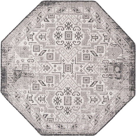 Charcoal Gray 5' 3 x 5' 3 Outdoor Aztec Octagon Area Rug Weather Resistant for Patio, Deck, Terrace, Balcony, Porch 100% Polypropylene Traditional Carpet Mat for Sale at Rug Engine