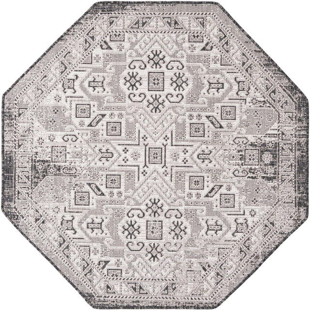 Charcoal Gray 5' 3 x 5' 3 Outdoor Aztec Octagon Area Rug Weather Resistant for Patio, Deck, Terrace, Balcony, Porch 100% Polypropylene Traditional Carpet Mat for Sale at Rug Engine