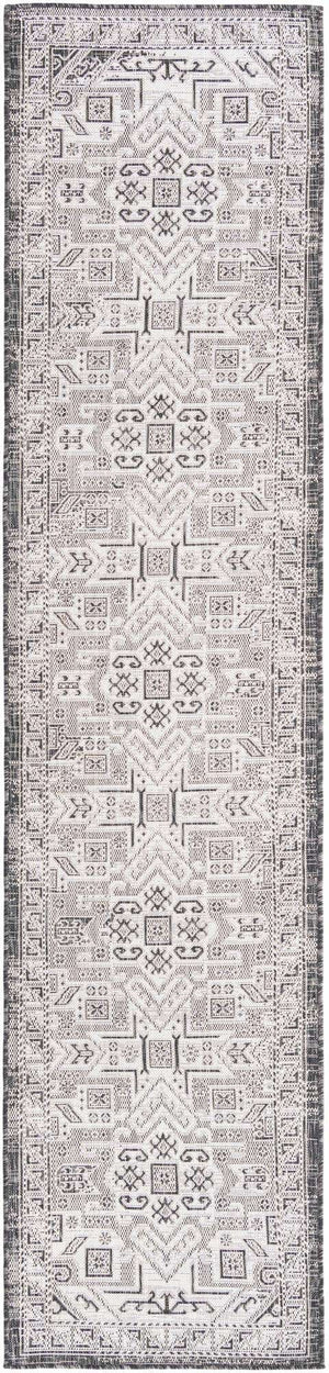 Charcoal Gray 2' 7 x 12' Outdoor Aztec Runner Area Rug Weather Resistant for Patio, Deck, Terrace, Balcony, Porch 100% Polypropylene Traditional Carpet Mat for Sale at Rug Engine