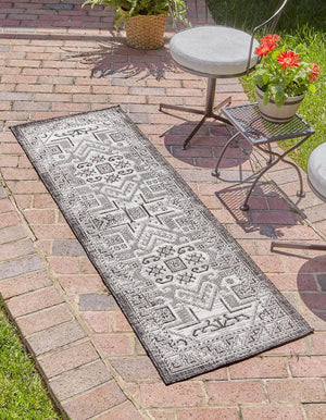 Charcoal Gray 2' x 6' 1 Outdoor Aztec Runner Area Rug Weather Resistant for Patio, Deck, Terrace, Balcony, Porch 100% Polypropylene Traditional Carpet Mat for Sale at Rug Engine