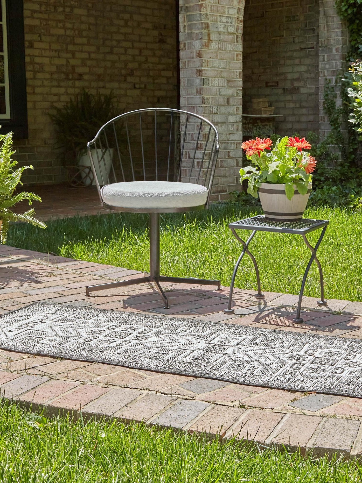 Charcoal Gray 2' x 8' Outdoor Aztec Runner Area Rug Weather Resistant for Patio, Deck, Terrace, Balcony, Porch 100% Polypropylene Traditional Carpet Mat for Sale at Rug Engine