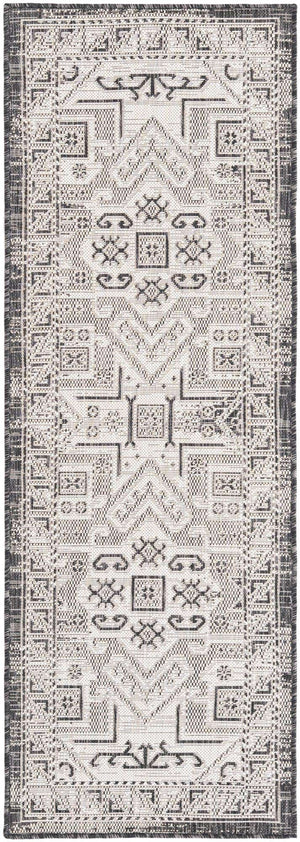 Charcoal Gray 2' x 6' 1 Outdoor Aztec Runner Area Rug Weather Resistant for Patio, Deck, Terrace, Balcony, Porch 100% Polypropylene Traditional Carpet Mat for Sale at Rug Engine