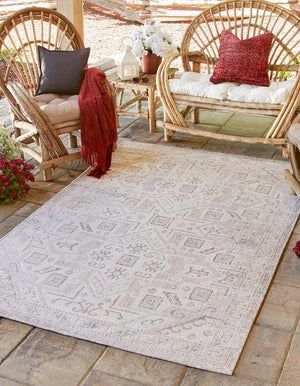 Light Gray 9' x 12' Outdoor Aztec Rectangle Area Rug Weather Resistant for Patio, Deck, Terrace, Balcony, Porch 100% Polypropylene Traditional Carpet Mat for Sale at Rug Engine