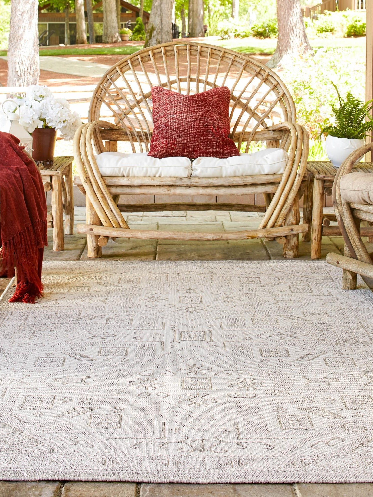 Light Gray 9' x 12' Outdoor Aztec Rectangle Area Rug Weather Resistant for Patio, Deck, Terrace, Balcony, Porch 100% Polypropylene Traditional Carpet Mat for Sale at Rug Engine