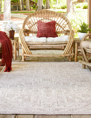 Light Gray 9' x 12' Outdoor Aztec Rectangle Area Rug Weather Resistant for Patio, Deck, Terrace, Balcony, Porch 100% Polypropylene Traditional Carpet Mat for Sale at Rug Engine