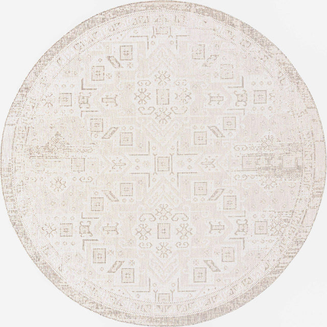 Light Gray 10' x 10' Outdoor Aztec Round Area Rug Weather Resistant for Patio, Deck, Terrace, Balcony, Porch 100% Polypropylene Traditional Carpet Mat for Sale at Rug Engine