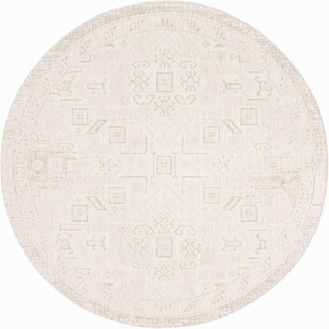 Light Gray 7' 10 x 7' 10 Outdoor Aztec Round Area Rug Weather Resistant for Patio, Deck, Terrace, Balcony, Porch 100% Polypropylene Traditional Carpet Mat for Sale at Rug Engine