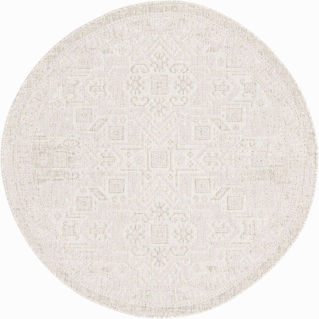 Light Gray 5' 3 x 5' 3 Outdoor Aztec Round Area Rug Weather Resistant for Patio, Deck, Terrace, Balcony, Porch 100% Polypropylene Traditional Carpet Mat for Sale at Rug Engine
