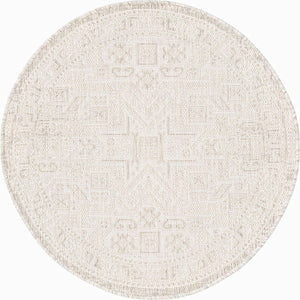 Light Gray 3' 1 x 3' 1 Outdoor Aztec Round Area Rug Weather Resistant for Patio, Deck, Terrace, Balcony, Porch 100% Polypropylene Traditional Carpet Mat for Sale at Rug Engine
