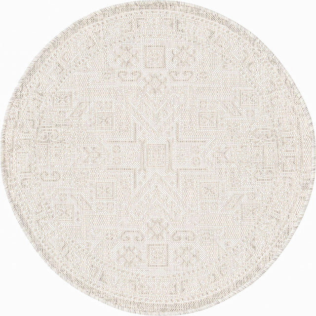 Light Gray 3' 1 x 3' 1 Outdoor Aztec Round Area Rug Weather Resistant for Patio, Deck, Terrace, Balcony, Porch 100% Polypropylene Traditional Carpet Mat for Sale at Rug Engine