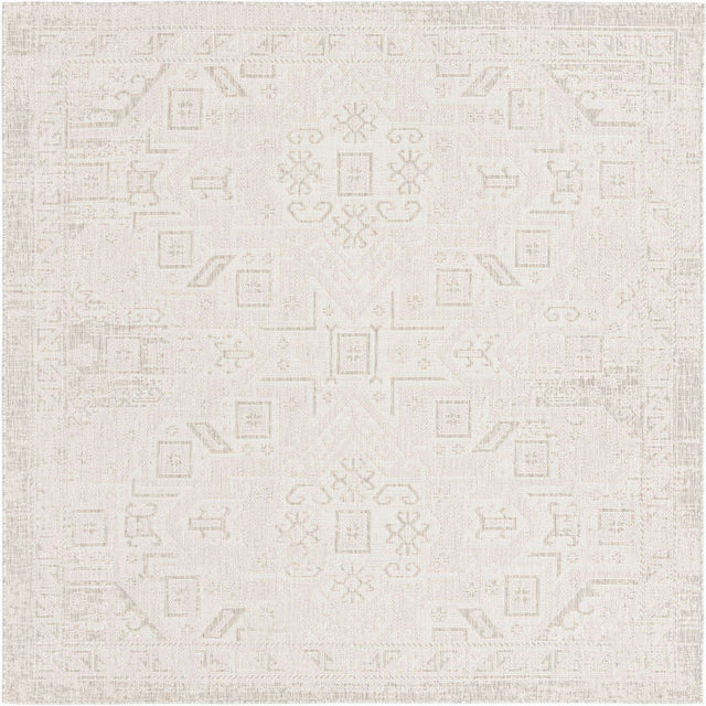 Light Gray 7' 10 x 7' 10 Outdoor Aztec Square Area Rug Weather Resistant for Patio, Deck, Terrace, Balcony, Porch 100% Polypropylene Traditional Carpet Mat for Sale at Rug Engine