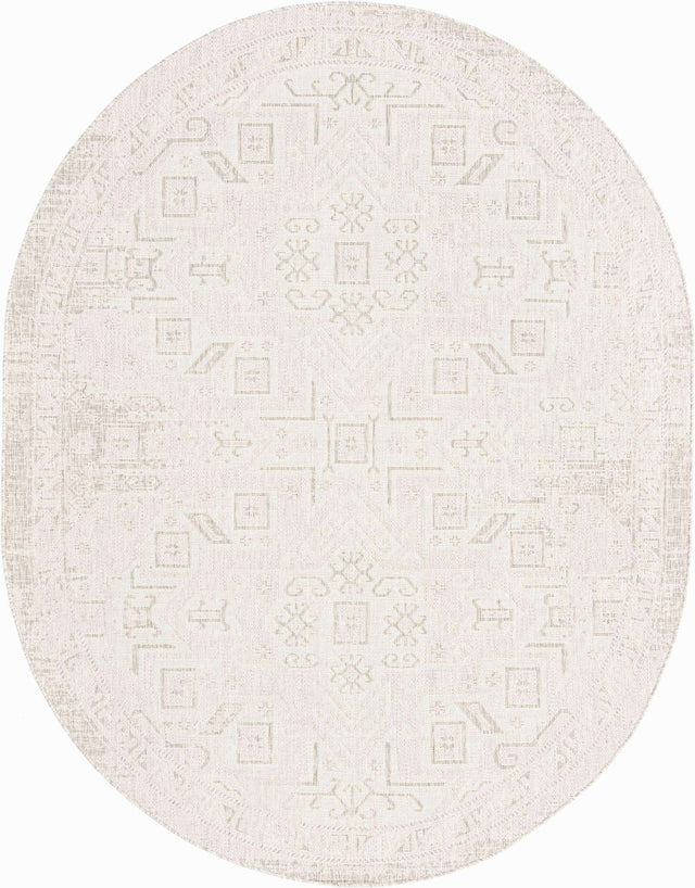 Light Gray 7' 10 x 10' Outdoor Aztec Oval Area Rug Weather Resistant for Patio, Deck, Terrace, Balcony, Porch 100% Polypropylene Traditional Carpet Mat for Sale at Rug Engine